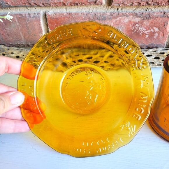 Vintage Amber Glass Nursery Rhyme Mug & Bowl Set - Picture 5 of 14